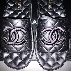 COPY  …..THIS ITEM IS SOLD…….CHANEL black lamb skin Mules sandal